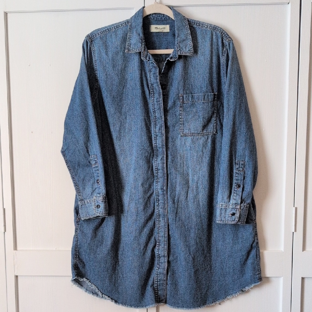 Madewell Blue Denim Casual Coastal Cowgirl Boho Longline Shirt Size Medium